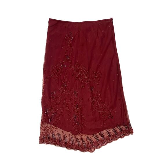 Y2k Motivi Red Mesh Beaded Midi Skirt - Picture 1 of 4
